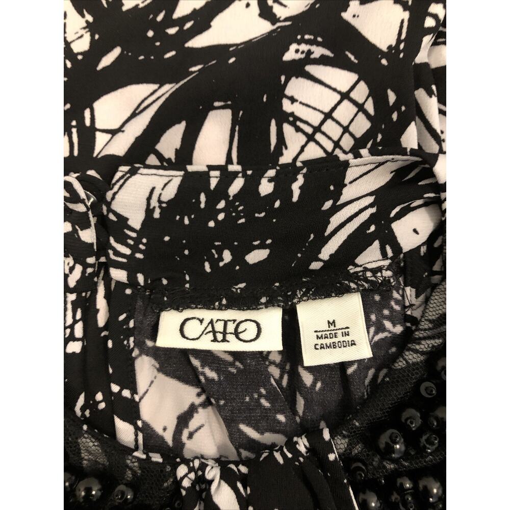 Cato Women’s Sleeveless Beaded Neck Top Medium Black White Abstract Print - Picture 7 of 10